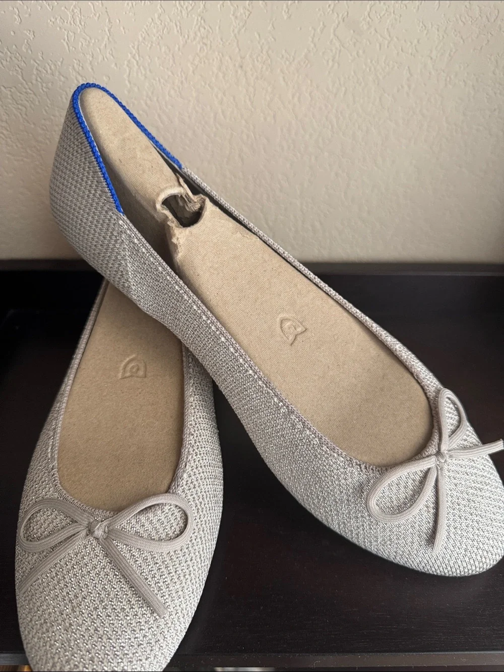 Rothy's Metallic Gold Knit Ballet Flats with Bow